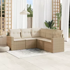    5 részes bézs polyrattan kerti ülőgarnitúra párnákkal