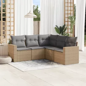    5 részes bézs polyrattan kerti ülőgarnitúra párnákkal