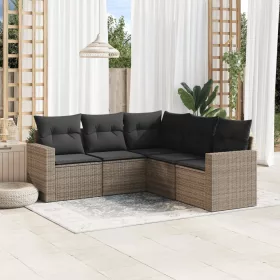    5 részes szürke polyrattan kerti ülőgarnitúra párnákkal
