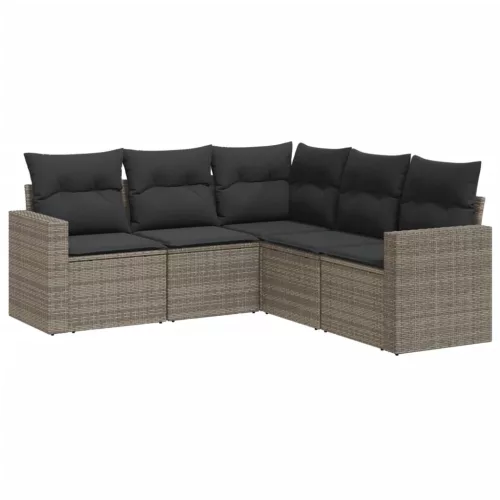  5 részes szürke polyrattan kerti ülőgarnitúra párnákkal