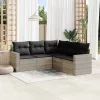  5 részes világosszürke polyrattan kerti ülőgarnitúra párnákkal