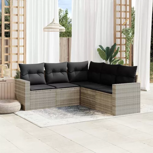  5 részes világosszürke polyrattan kerti ülőgarnitúra párnákkal