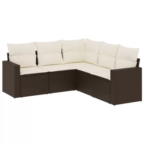  5 részes barna polyrattan kerti ülőgarnitúra párnával