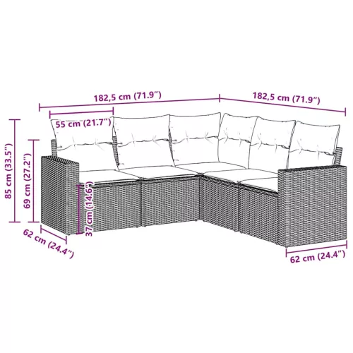  5 részes barna polyrattan kerti ülőgarnitúra párnával