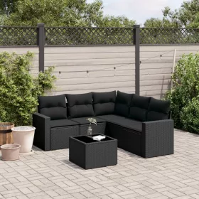    6 részes fekete polyrattan kerti ülőgarnitúra párnákkal