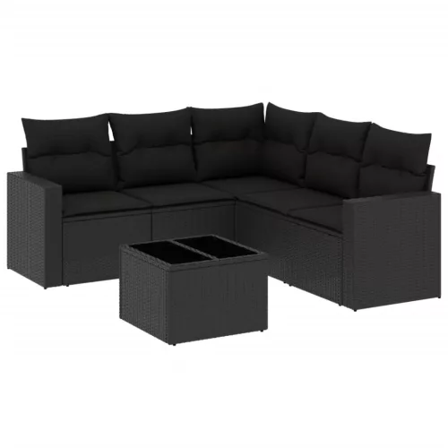 6 részes fekete polyrattan kerti ülőgarnitúra párnákkal