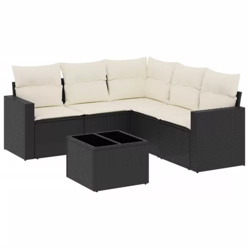  6 részes fekete polyrattan kerti ülőgarnitúra párnákkal