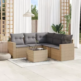  6 részes bézs polyrattan kerti ülőgarnitúra párnával