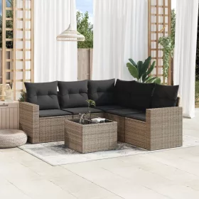    6 részes szürke polyrattan kerti ülőgarnitúra párnákkal