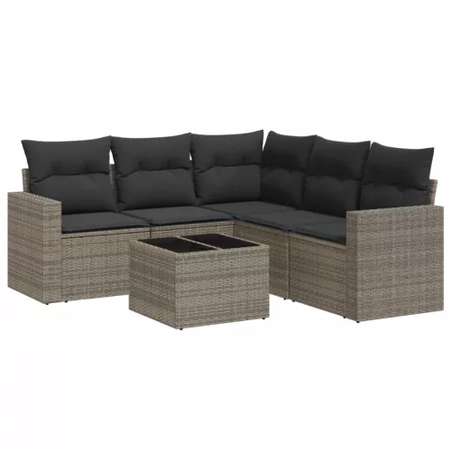  6 részes szürke polyrattan kerti ülőgarnitúra párnákkal