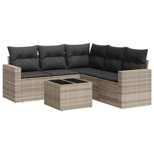  6 részes világosszürke polyrattan kerti ülőgarnitúra párnákkal