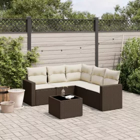  6 részes barna polyrattan kerti ülőgarnitúra párnával