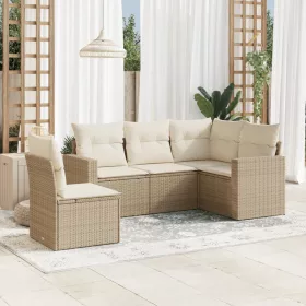    5 részes bézs polyrattan kerti ülőgarnitúra párnákkal