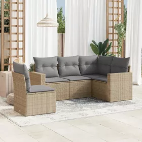    5 részes bézs polyrattan kerti ülőgarnitúra párnákkal