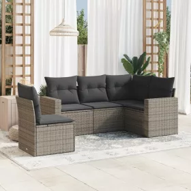    5 részes szürke polyrattan kerti ülőgarnitúra párnákkal