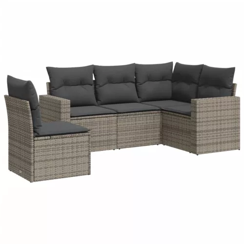  5 részes szürke polyrattan kerti ülőgarnitúra párnákkal