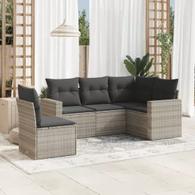   5 részes világosszürke polyrattan kerti ülőgarnitúra párnákkal