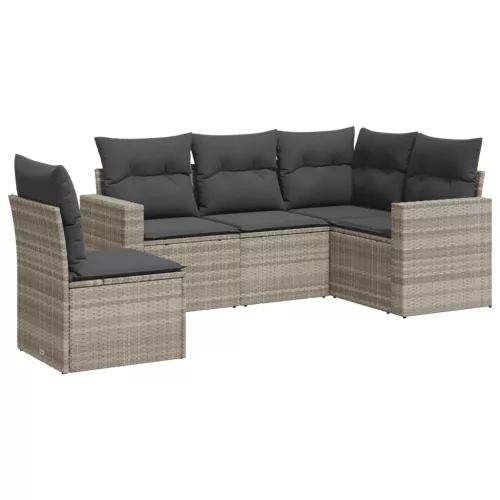  5 részes világosszürke polyrattan kerti ülőgarnitúra párnákkal