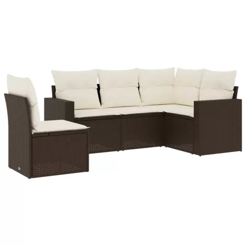  5 részes barna polyrattan kerti ülőgarnitúra párnával