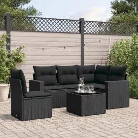    6 részes fekete polyrattan kerti ülőgarnitúra párnákkal