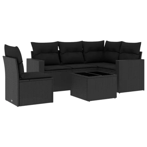  6 részes fekete polyrattan kerti ülőgarnitúra párnákkal