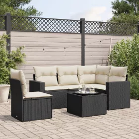    6 részes fekete polyrattan kerti ülőgarnitúra párnákkal