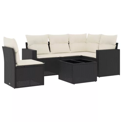  6 részes fekete polyrattan kerti ülőgarnitúra párnákkal