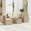  6 részes bézs polyrattan kerti ülőgarnitúra párnával