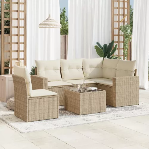  6 részes bézs polyrattan kerti ülőgarnitúra párnával