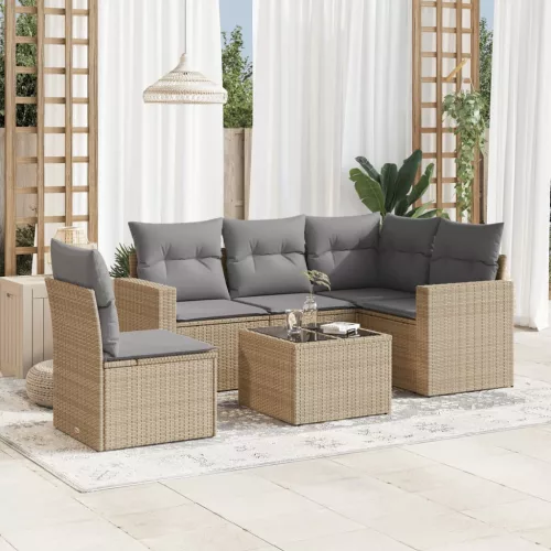  6 részes bézs polyrattan kerti ülőgarnitúra párnával