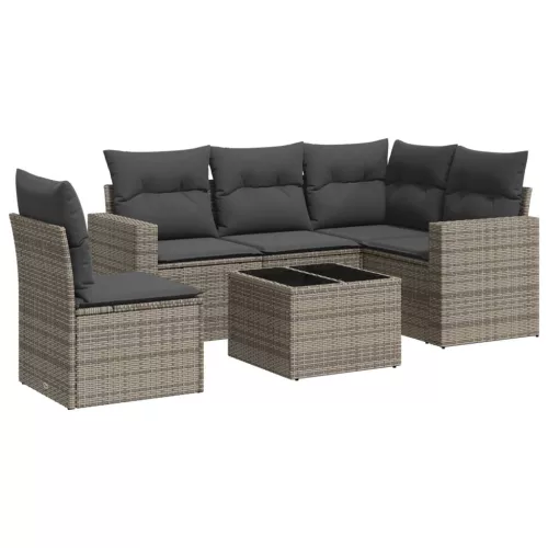  6 részes szürke polyrattan kerti ülőgarnitúra párnákkal