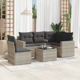    6 részes világosszürke polyrattan kerti ülőgarnitúra párnákkal