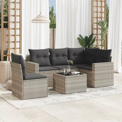  6 részes világosszürke polyrattan kerti ülőgarnitúra párnákkal