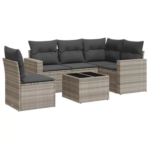  6 részes világosszürke polyrattan kerti ülőgarnitúra párnákkal