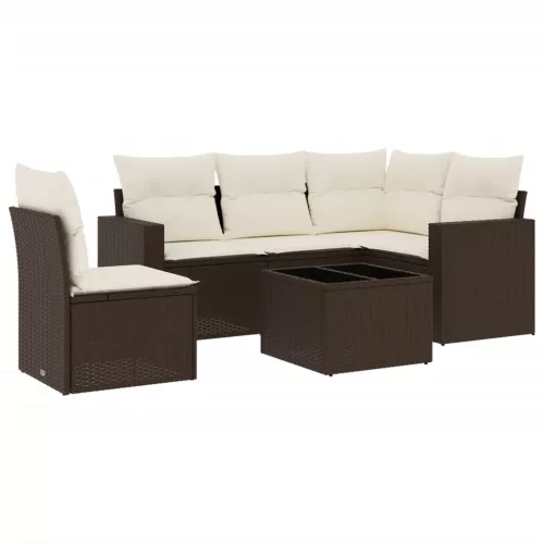  6 részes barna polyrattan kerti ülőgarnitúra párnával