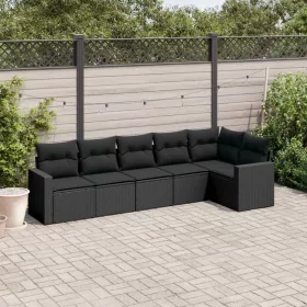    6 részes fekete polyrattan kerti ülőgarnitúra párnákkal
