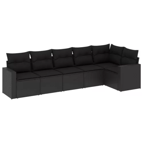  6 részes fekete polyrattan kerti ülőgarnitúra párnákkal