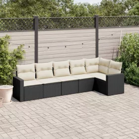    6 részes fekete polyrattan kerti ülőgarnitúra párnákkal