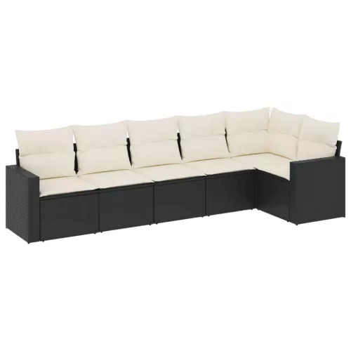  6 részes fekete polyrattan kerti ülőgarnitúra párnákkal