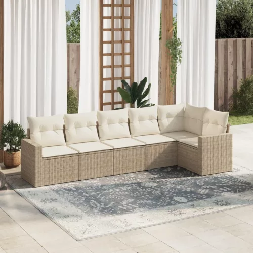  6 részes bézs polyrattan kerti ülőgarnitúra párnával
