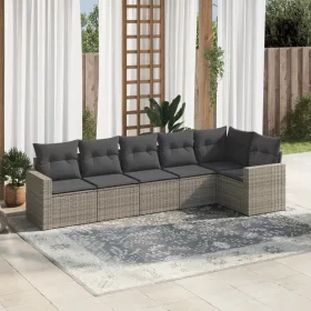    6 részes szürke polyrattan kerti ülőgarnitúra párnákkal