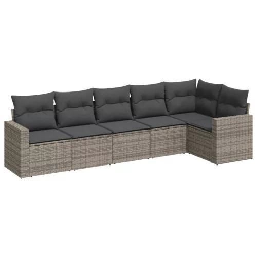  6 részes szürke polyrattan kerti ülőgarnitúra párnákkal
