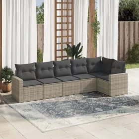    6 részes világosszürke polyrattan kerti ülőgarnitúra párnákkal