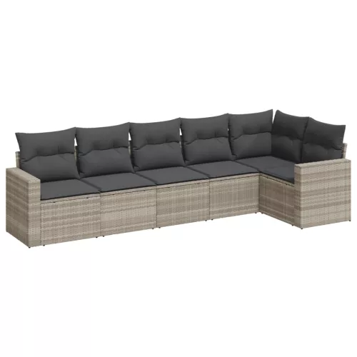  6 részes világosszürke polyrattan kerti ülőgarnitúra párnákkal