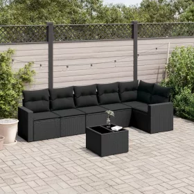    7 részes fekete polyrattan kerti ülőgarnitúra párnával