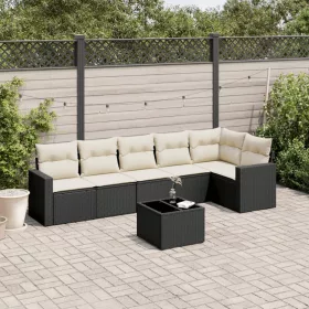    7 részes fekete polyrattan kerti ülőgarnitúra párnával