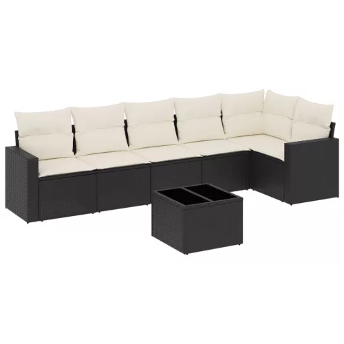  7 részes fekete polyrattan kerti ülőgarnitúra párnával