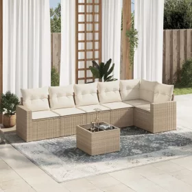    7 részes bézs polyrattan kerti ülőgarnitúra párnákkal