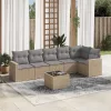  7 részes bézs polyrattan kerti ülőgarnitúra párnákkal