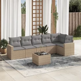    7 részes bézs polyrattan kerti ülőgarnitúra párnákkal